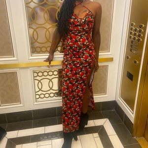 Red dress with split half from leg